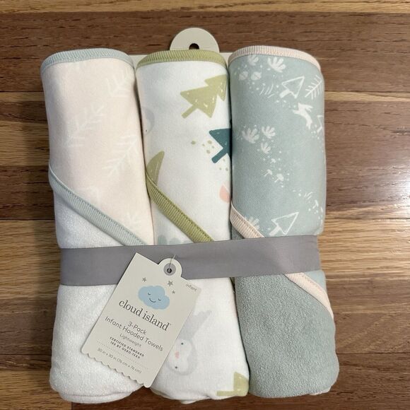 NEW!! Cloud Island Infant Hooded Bath Towels, BUNDLE (3pk), Woodland Theme - Picture 1 of 11